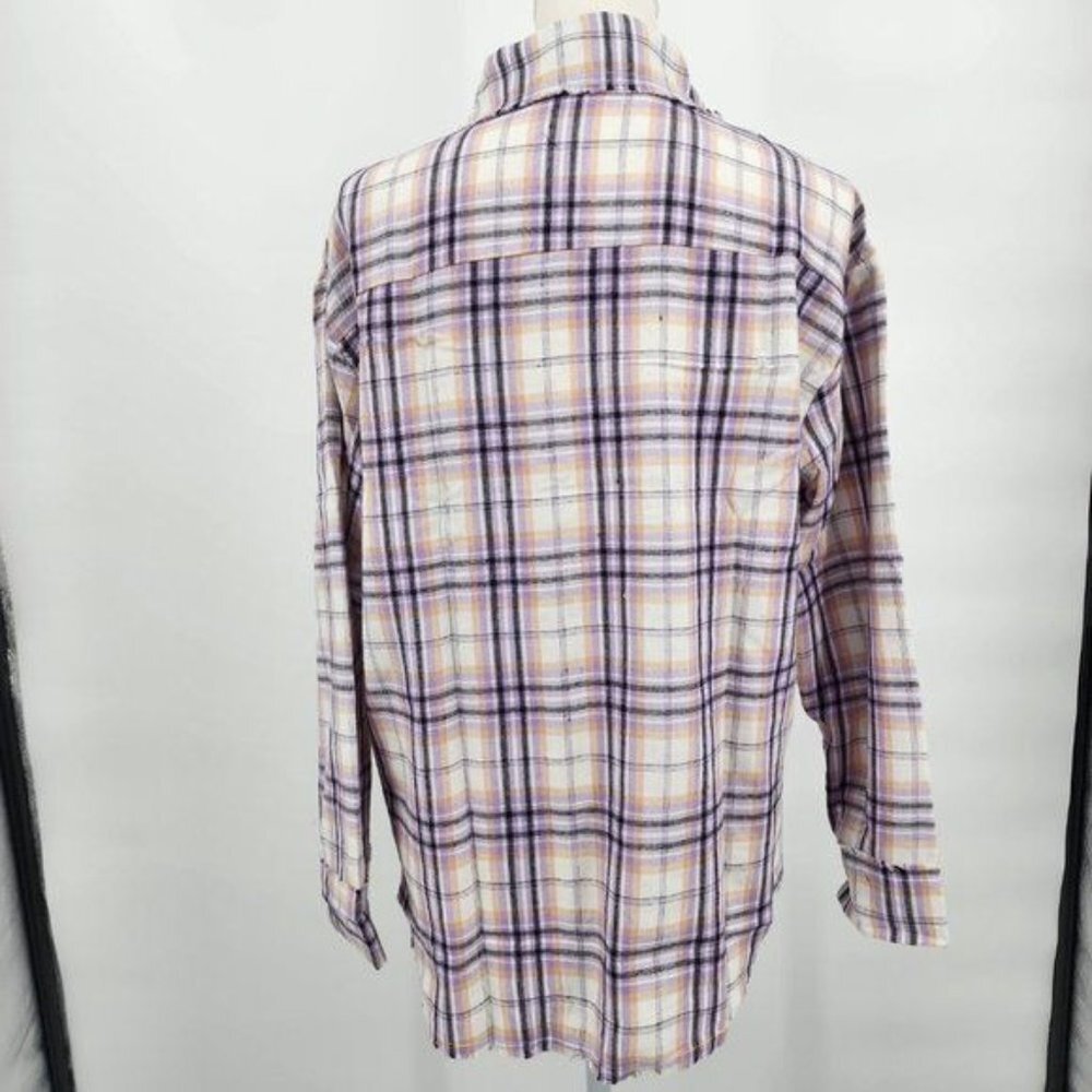 VEVERET Plaid Button Down Long Sleeve Raw Hem Shacket Shirt Lavender M & L NWT - Picture 13 of 16